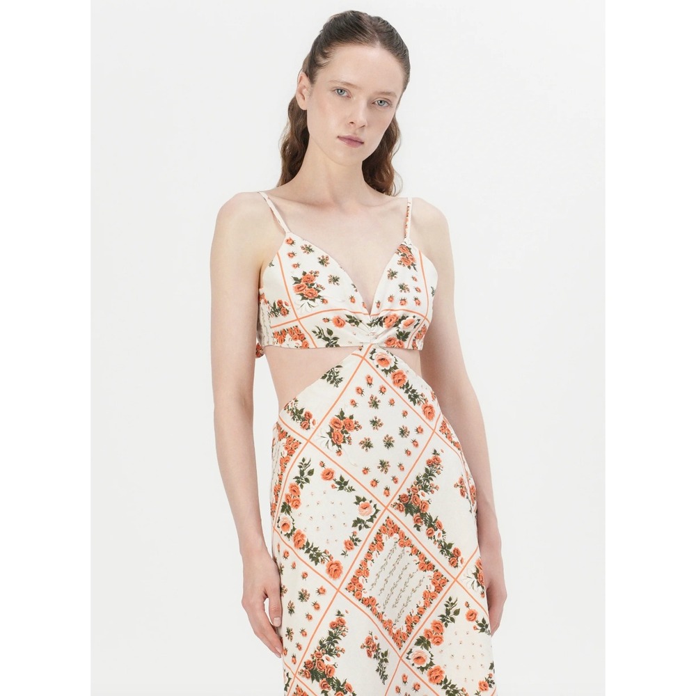 NWT Abercrombie and Fitch Julia Slip Cutout Maxi Dress Orange Patchwork XXS